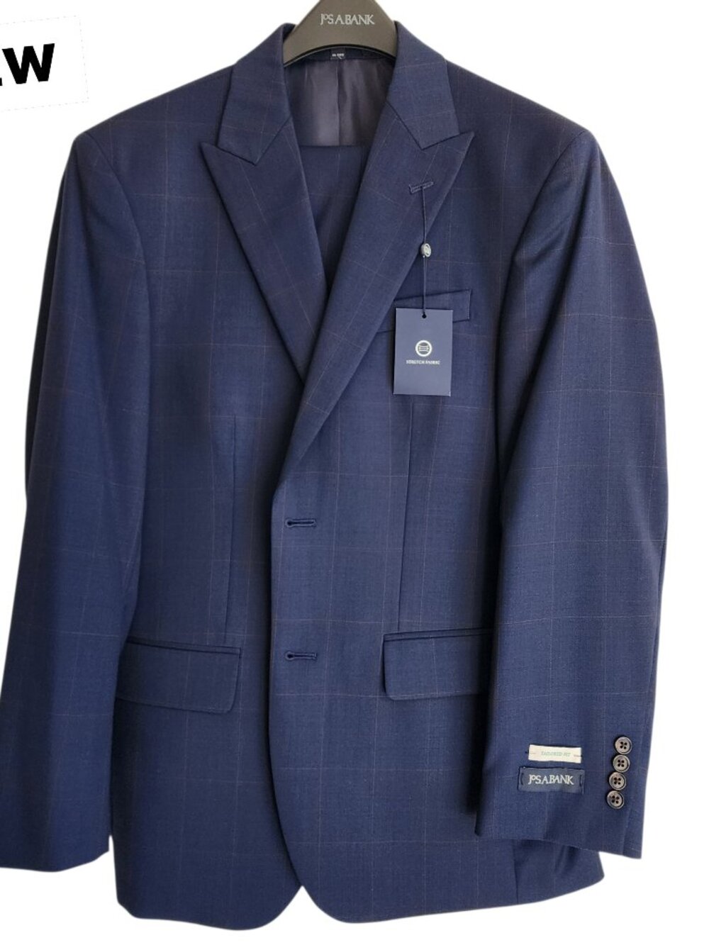 38R Navy Windowpane Suit Jos A Bank Blue Check New Nwt Peak Lapel Tailored Fit